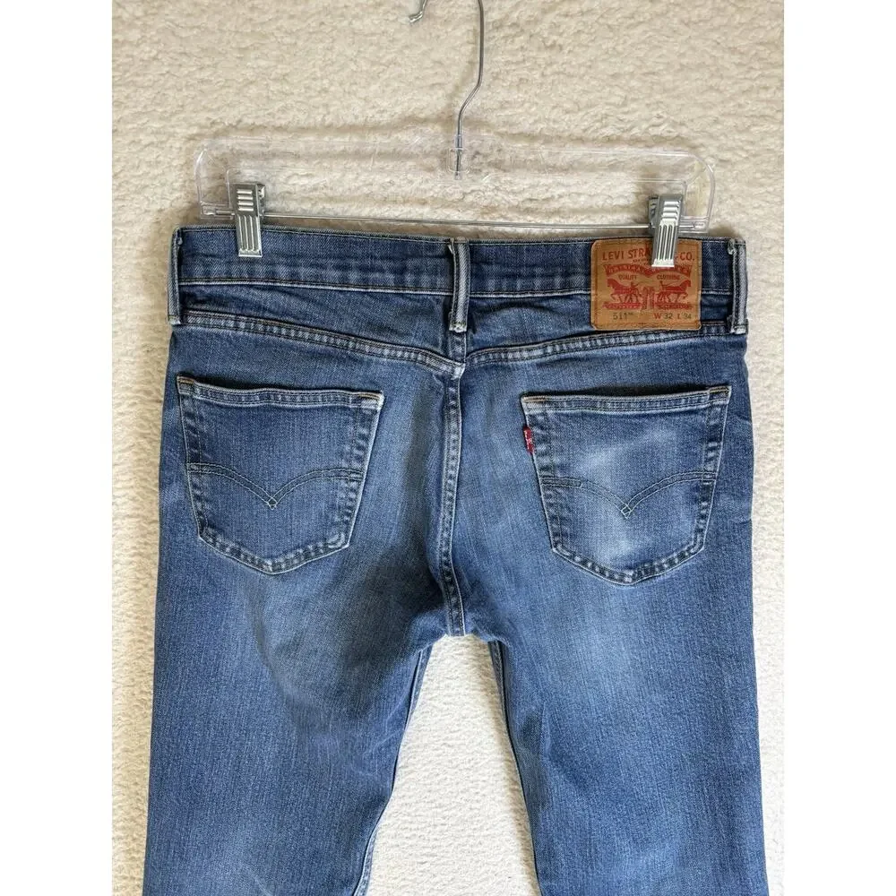 Levis 511 Jeans Mens 32x34 Slim Fit Medium Wash Blue Denim Stretch Moto